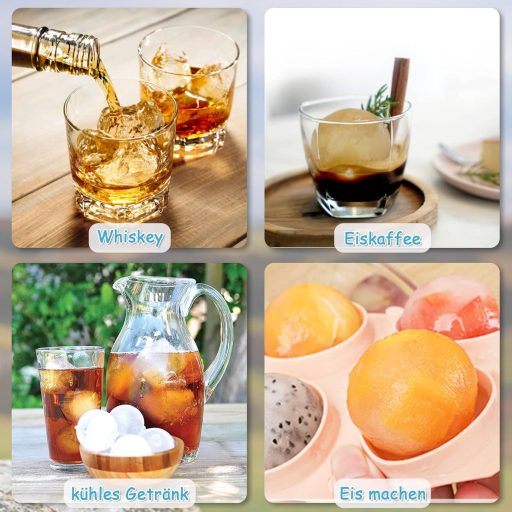 HONYAO Forma na ľadové kocky guľatá so silikónovým vekom, 5 cm výrobník ľadových gúľ bez BPA, skladacia 2 ks