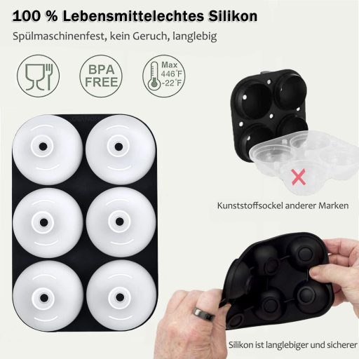 HONYAO Jégkocka Forma Gömb Alakú Szilikon Fedéllel, 5 cm Kerek Jéggolyó Készítő BPA Mentes, Összehajtható 2 db