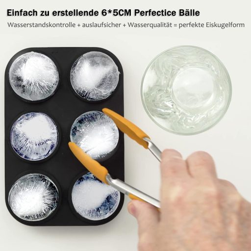 HONYAO Jégkocka Forma Gömb Alakú Szilikon Fedéllel, 5 cm Kerek Jéggolyó Készítő BPA Mentes, Összehajtható 2 db