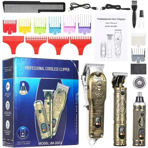 Set 2-în-1 pentru tuns părul și barba Bestauty - Trimmer rezistent la apă pentru părul din nas și urechi, baterie 2500 mAh, culoare maro