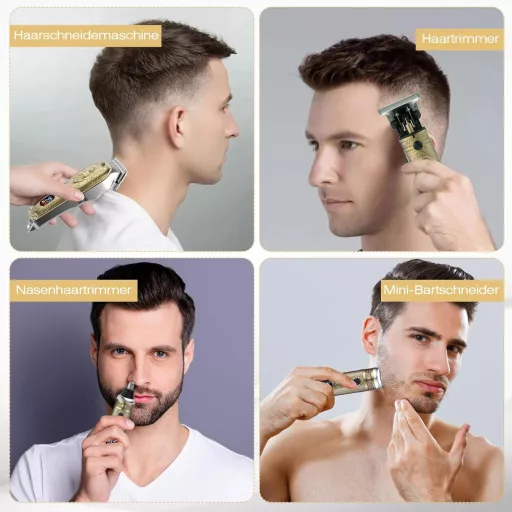 Set 2-în-1 pentru tuns părul și barba Bestauty - Trimmer rezistent la apă pentru părul din nas și urechi, baterie 2500 mAh, culoare maro