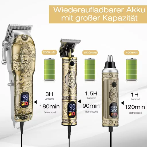 Set 2-în-1 pentru tuns părul și barba Bestauty - Trimmer rezistent la apă pentru părul din nas și urechi, baterie 2500 mAh, culoare maro