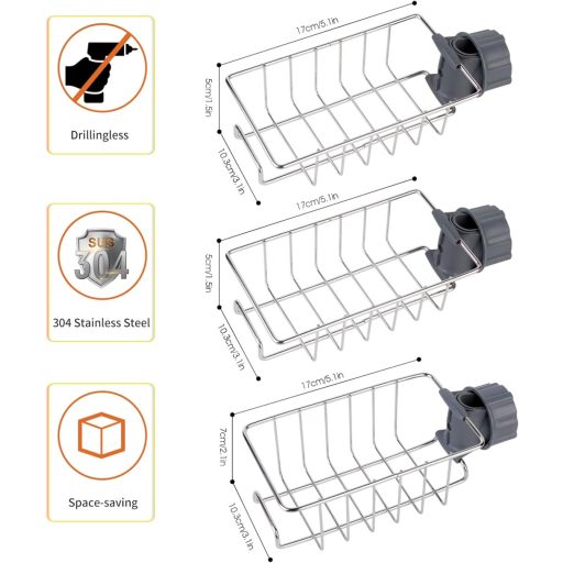 Kamfwert 3 db rozsdamentes zuhanypult 18-27 mm rúdra, fúrás nélkül