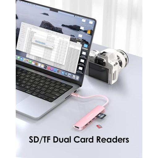 LENTION USB C Hub 7-u-1 - 100W PD Punjenje, 4K HDMI, SD/TF Čitač kartica, USB 3.0 - MacBook Pro/Air, iPhone 16/15 Kompatibilni Adapter, Rozi