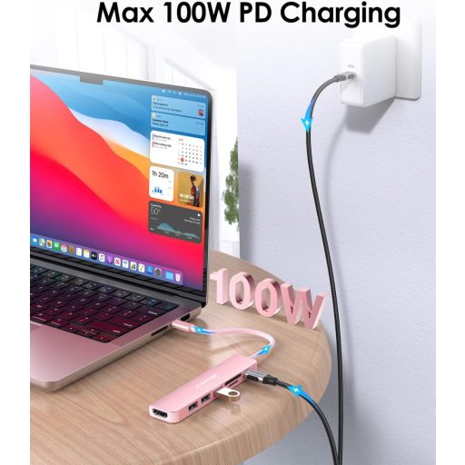 LENTION USB C Hub 7 az 1-ben - 100W PD Töltés, 4K HDMI, SD/TF Kártyaolvasó, USB 3.0 - MacBook Pro/Air, iPhone 16/15 Kompatibilis Adapter, Ró