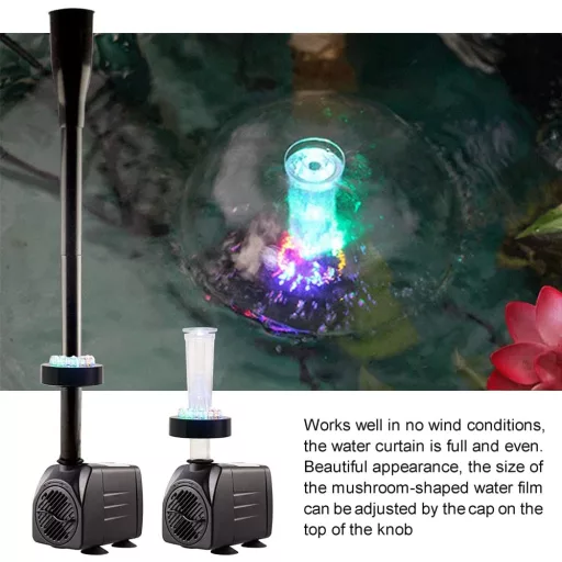 Bseical LED-es Kerti Szivattyú 750L/h - Csendes Vízpumpa Tóhoz, Akváriumhoz, Szökőkúthoz 4 Szórófejjel, Állítható Vízáramlással, 15W