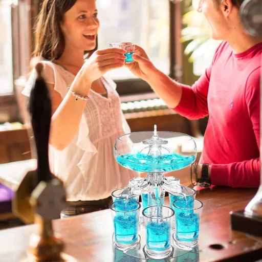 Transplant LED Italadagoló Szett 6 Pohárral - Mágneses Pörgettyűvel, 18 Fényeffekttel - Vodka, Whisky, Tequila Adagoló Parti Kellék 4cl Poha
