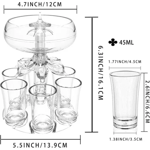 Transplant LED Italadagoló Szett 6 Pohárral - Mágneses Pörgettyűvel, 18 Fényeffekttel - Vodka, Whisky, Tequila Adagoló Parti Kellék 4cl Poha