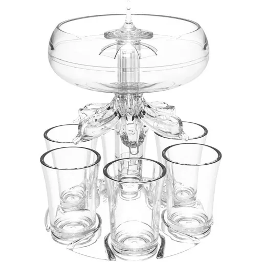 Transplant LED Italadagoló Szett 6 Pohárral - Mágneses Pörgettyűvel, 18 Fényeffekttel - Vodka, Whisky, Tequila Adagoló Parti Kellék 4cl Poha