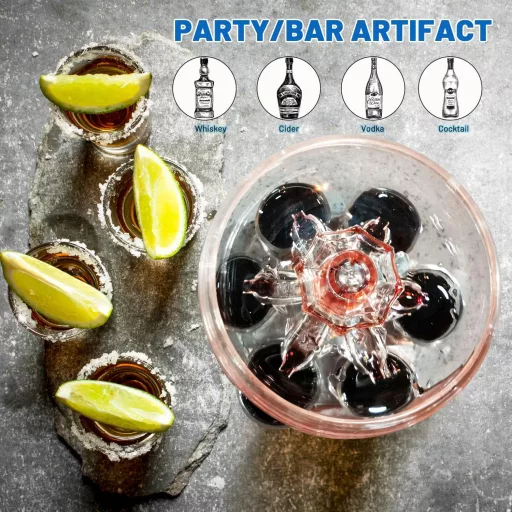 Transplant LED Dávkovač Nápojov Set 6 Pohárov - Magnetická Točňa, 18 Svetelných Efektov - Dávkovač Vodky, Whisky, Tequily Party Potreby 4cl Pohár