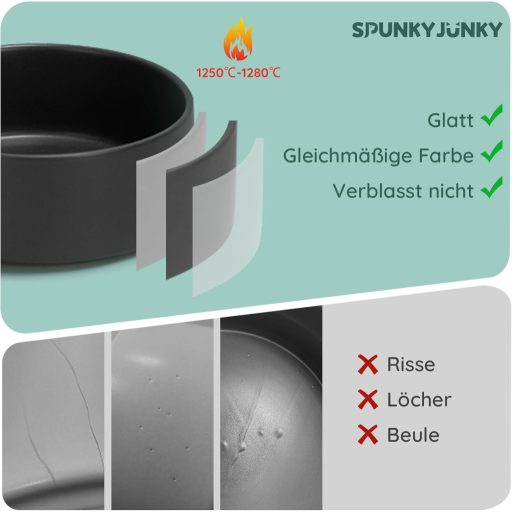 SPUNKYJUNKY Bol Dublu Ceramic pentru Hrănă cu Suport din Bambus - 400ml, Pisici și Cățeluși - Castron pentru Hrănire Sigur, Non-Toxic (Negru)