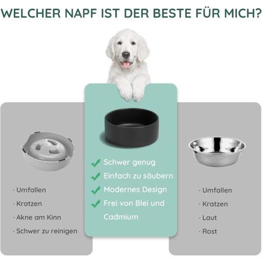 SPUNKYJUNKY Bol Dublu Ceramic pentru Hrănă cu Suport din Bambus - 400ml, Pisici și Cățeluși - Castron pentru Hrănire Sigur, Non-Toxic (Negru)