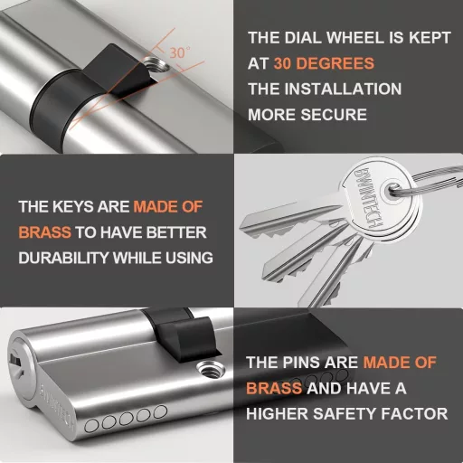 Bwintech 30/30 mm Euro hengerzár 60 mm kulccsal, nikkelezett, biztonsági zárfej