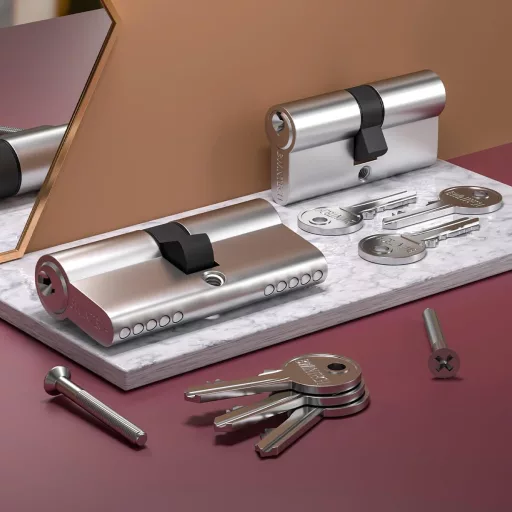 Bwintech 30/30 mm Euro hengerzár 60 mm kulccsal, nikkelezett, biztonsági zárfej