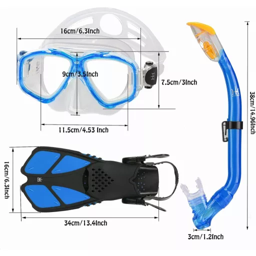 HH HHAO SPORT gyerek snorkel szett 180° panoráma búvármaszk és úszóuszony