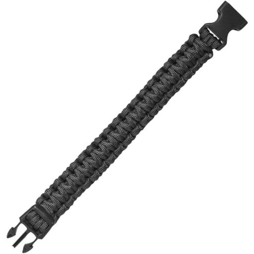 Paracord Túlélő Karkötő, 24,5 cm hosszú 2,2 cm széles, Fekete Újracsomagolt termék
