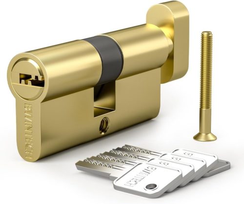 Bwintech 40T/40mm Cilindru Euro din Alamă - Butuc de Siguranță cu 5 Chei, Protecție Anti-efracție și Anti-găurire, Finisaj Alămuit Lustruit