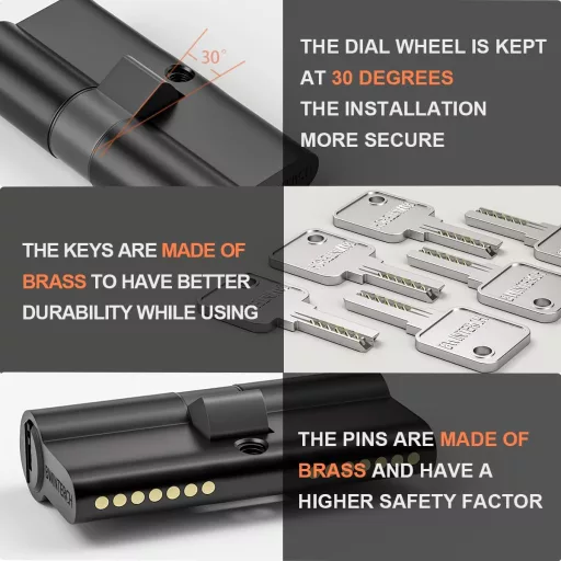 Bwintech 80mm Biztonsági Hengerzár 40/40mm Sárgaréz Kulccsal, Fúrás- és Feltörésvédett