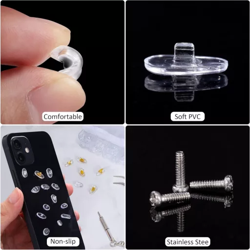 Set de reparat ochelari XIN-YUE - 60 Perechi plăcuțe nazale în 12 stiluri, 80 Șuruburi, Șurubelniță și Pensetă - Pentru ochelari de citit și rame