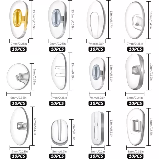 Set de reparat ochelari XIN-YUE - 60 Perechi plăcuțe nazale în 12 stiluri, 80 Șuruburi, Șurubelniță și Pensetă - Pentru ochelari de citit și rame
