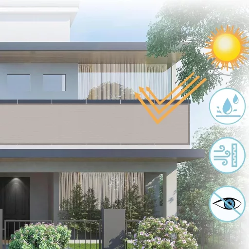 AXT SHADE Folie de protecție pentru balcon, 75x500 cm, Gri-maroniu, Rezistentă la UV și intemperii, Poliester, Plasă de confidențialitate pentru balustrada balconului, Grădină