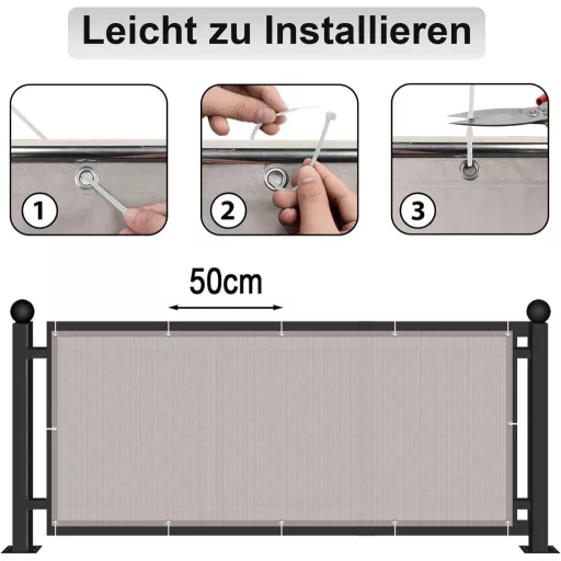AXT SHADE Erkély Takarófólia, 75x500 cm, Taupe, UV-álló Időjárásálló Poliészter Belátásgátló Háló Erkélykorlátra, Kertbe