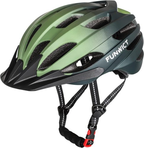 Cască de Bicicletă Ușoară FUNWICT pentru Adulți - Mărimea L, Ajustabilă, Cască MTB pentru Biciclete de Munte cu Vizor Detașabil, 57-61 cm, Verde Închis