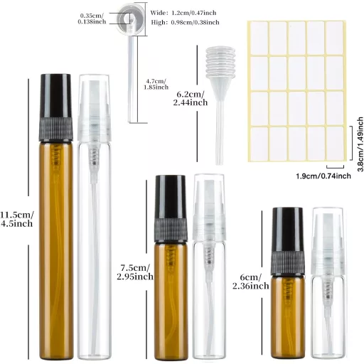 Kieswan Set 15 sticle pulverizatoare parfum, 3/5/10 ml, pentru călătorie