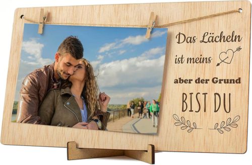 CONTRAXT Valentin-napi Polaroid Képkeret Pároknak - Fa Fotókeret Csipeszekkel, Asztali Dekoráció Szerelmeseknek, Kézzel Készített Európai Di