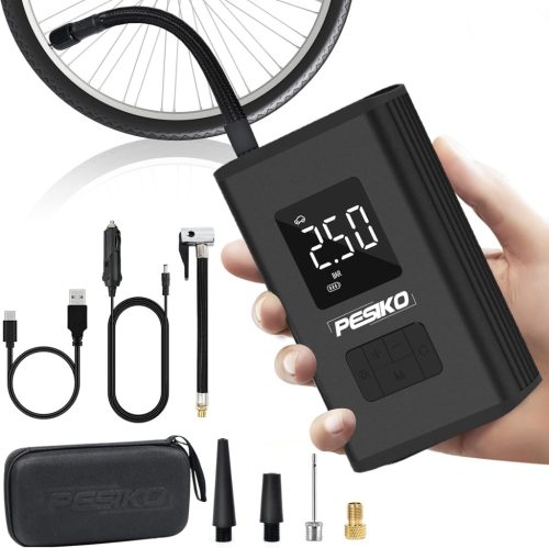 Pompă electrică pentru bicicletă PESIKO 6000 mAh - Portabilă, cu ecran LCD digital, lampă LED, baterie reîncărcabilă, funcție Powerbank