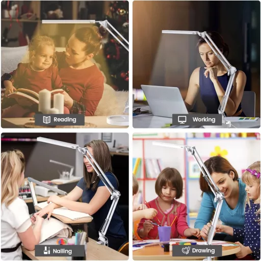 Lampă de birou SKYLEO cu dimmer - Lampă de birou LED cu clip și bază, cu protecție pentru ochi