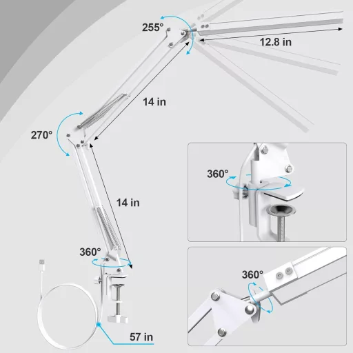 Lampă de birou SKYLEO cu dimmer - Lampă de birou LED cu clip și bază, cu protecție pentru ochi