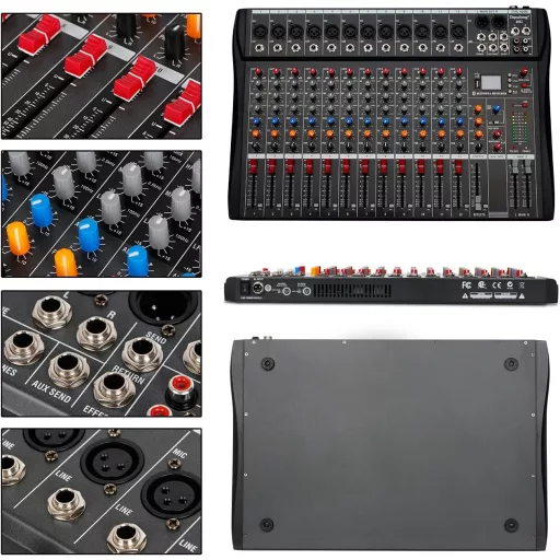 Depusheng DX12 12 csatornás DJ hangkeverő mixer XLR mikrofonnal USB-hez