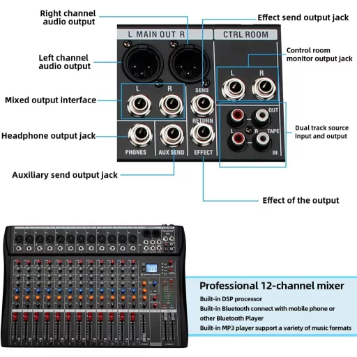 Depusheng DX12 12 csatornás DJ hangkeverő mixer XLR mikrofonnal USB-hez