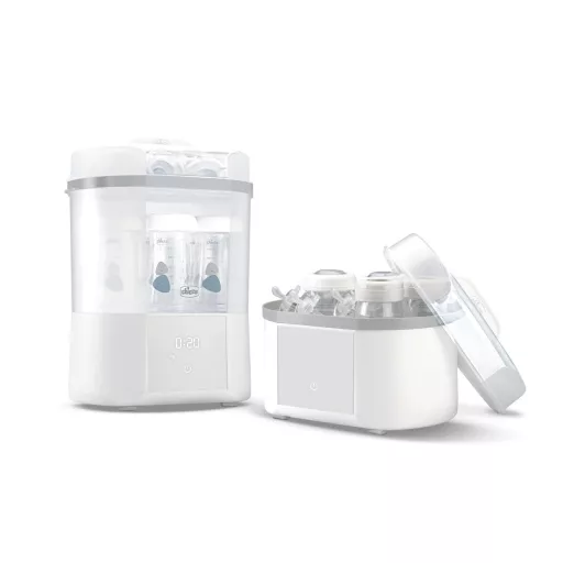 Sterilizator modular pentru biberoane Chicco cu funcție de uscare - Utilizabil în cuptorul cu microunde, pentru 6 biberoane de 330 ml, dezinfectează suzete și inele de dentiție