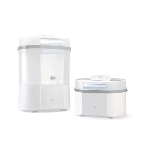 Sterilizator modular pentru biberoane Chicco cu funcție de uscare - Utilizabil în cuptorul cu microunde, pentru 6 biberoane de 330 ml, dezinfectează suzete și inele de dentiție