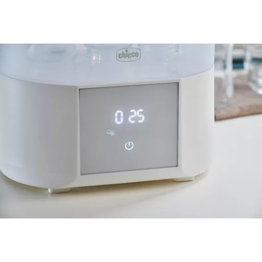 Sterilizator modular pentru biberoane Chicco cu funcție de uscare - Utilizabil în cuptorul cu microunde, pentru 6 biberoane de 330 ml, dezinfectează suzete și inele de dentiție