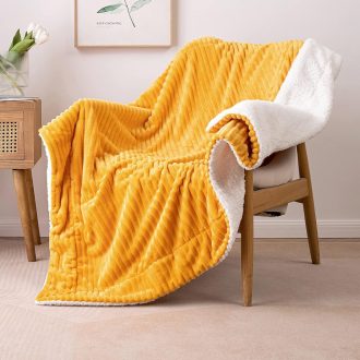   MIULEE Vastag Bárányszőr Takaró - Csíkos Puha Polár Pléd Kanapéra és Ágyra - Meleg Ágytakaró Nappaliba - 125x150 cm, Narancssárga