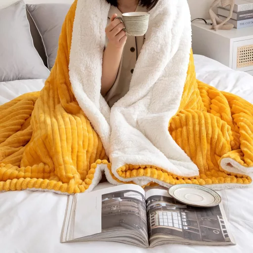 MIULEE Vastag Bárányszőr Takaró - Csíkos Puha Polár Pléd Kanapéra és Ágyra - Meleg Ágytakaró Nappaliba - 125x150 cm, Narancssárga