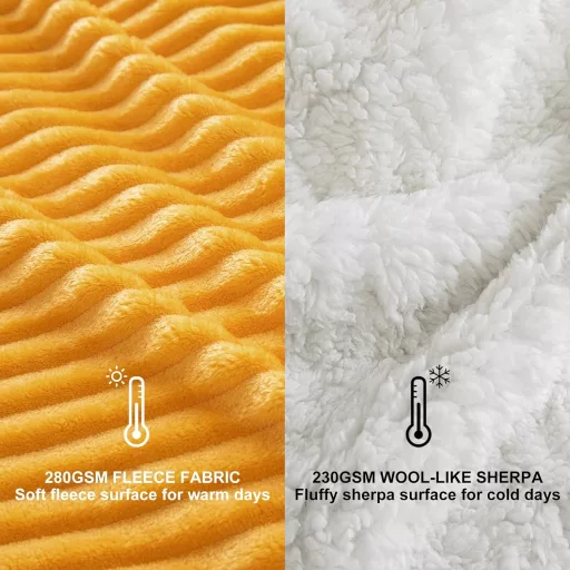 MIULEE Vastag Bárányszőr Takaró - Csíkos Puha Polár Pléd Kanapéra és Ágyra - Meleg Ágytakaró Nappaliba - 125x150 cm, Narancssárga