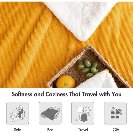 MIULEE Vastag Bárányszőr Takaró - Csíkos Puha Polár Pléd Kanapéra és Ágyra - Meleg Ágytakaró Nappaliba - 125x150 cm, Narancssárga