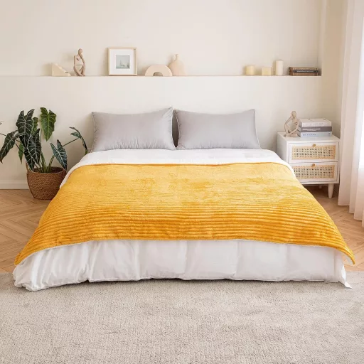 MIULEE Vastag Bárányszőr Takaró - Csíkos Puha Polár Pléd Kanapéra és Ágyra - Meleg Ágytakaró Nappaliba - 125x150 cm, Narancssárga