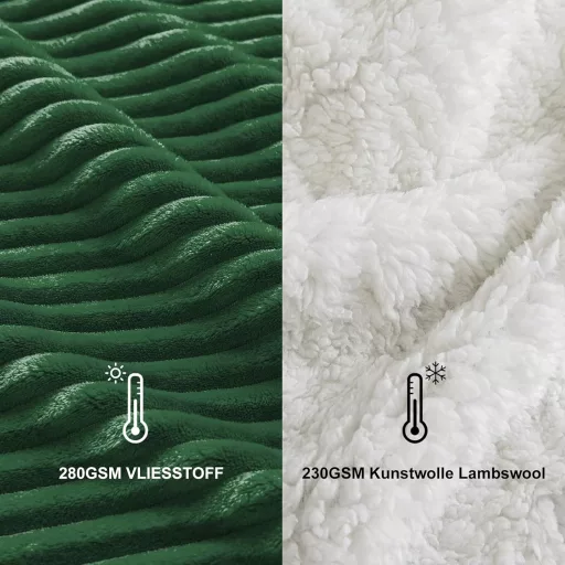 MIULEE Hrubá deka z ovčej vlny - Pruhovaná mäkká flísová prikrývka na pohovku a posteľ - Teplá posteľná prikrývka do obývačky - 125 x 150 cm, tmavozelená