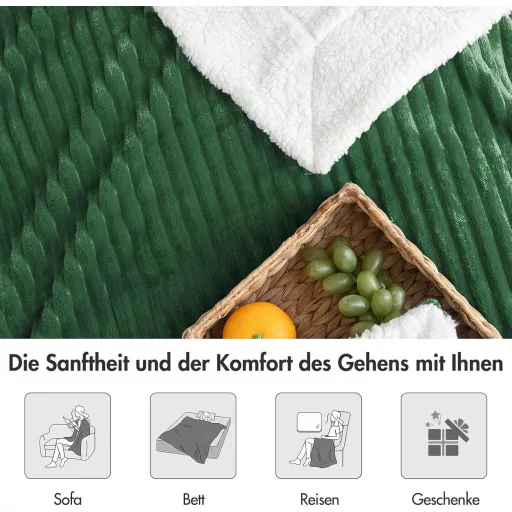 MIULEE Vastag Bárányszőr Takaró - Csíkos Puha Polár Pléd Kanapéra és Ágyra - Meleg Ágytakaró Nappaliba - 125x150 cm, Sötétzöld