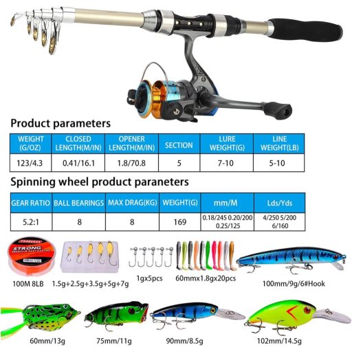 icyant Teleszkópos Horgászbot és Orsó Szett Sós és Édesvíz Horgászathoz Tartozékokkal