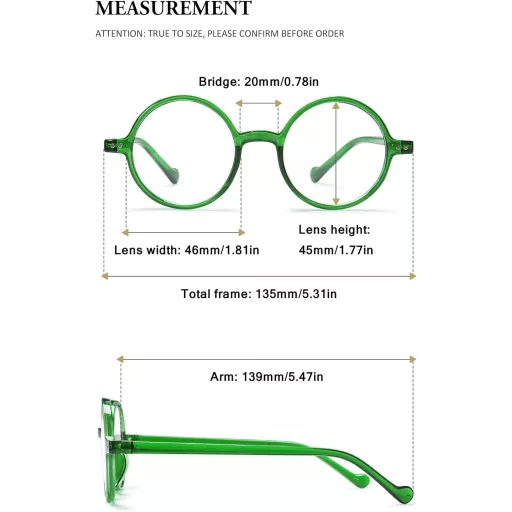 VEVESMUNDO Retro Zöld Kerek Kékfény Szűrős Olvasószemüveg +4.0