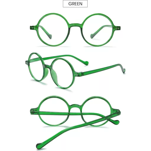 VEVESMUNDO Retro Zöld Kerek Kékfény Szűrős Olvasószemüveg +4.0