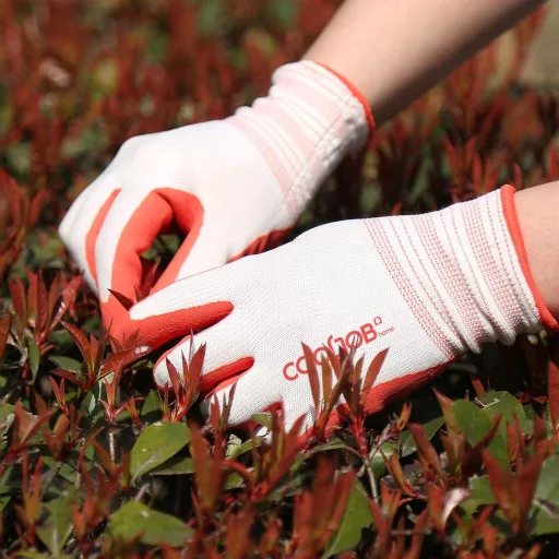 Priedušné dámske záhradné rukavice 2 páry červeno-zelené veľkosť M