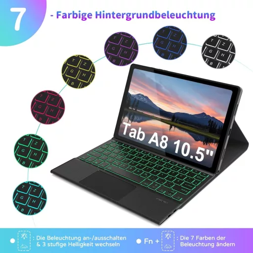 seenda Samsung Galaxy Tab A8 Futrola s Tipkovnicom - Pozadinski Osvijetljena Bluetooth Tipkovnica s Dodirnom Pločicom, 10.5" Zaštitna Futrola za Tablet, SM-X200/X205/