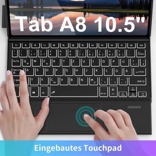 seenda Samsung Galaxy Tab A8 Tok Billentyűzettel - Háttérvilágítású Bluetooth Billentyűzet Érintőpaddal, 10.5" Tablet Védőtok, SM-X200/X205/